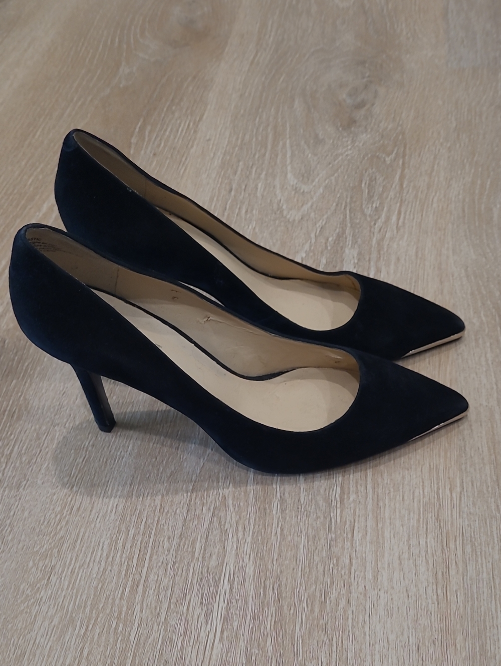 Nine West Oraye Black Suede Pointed Metal Capped Toe Pumps
